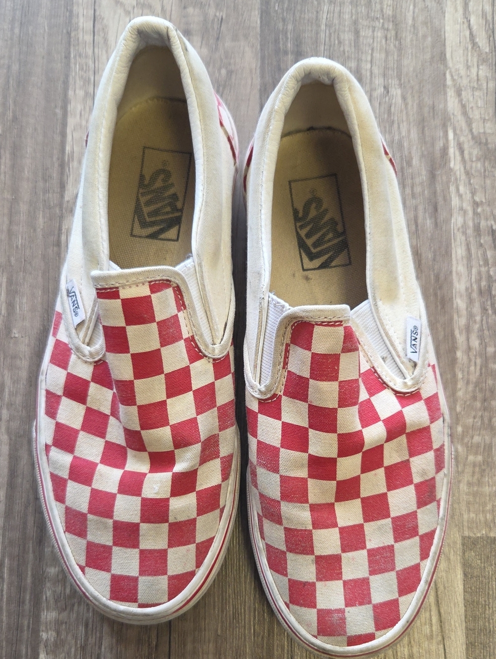 Vans Slip-On Checkerboard Sneakers in Red and White